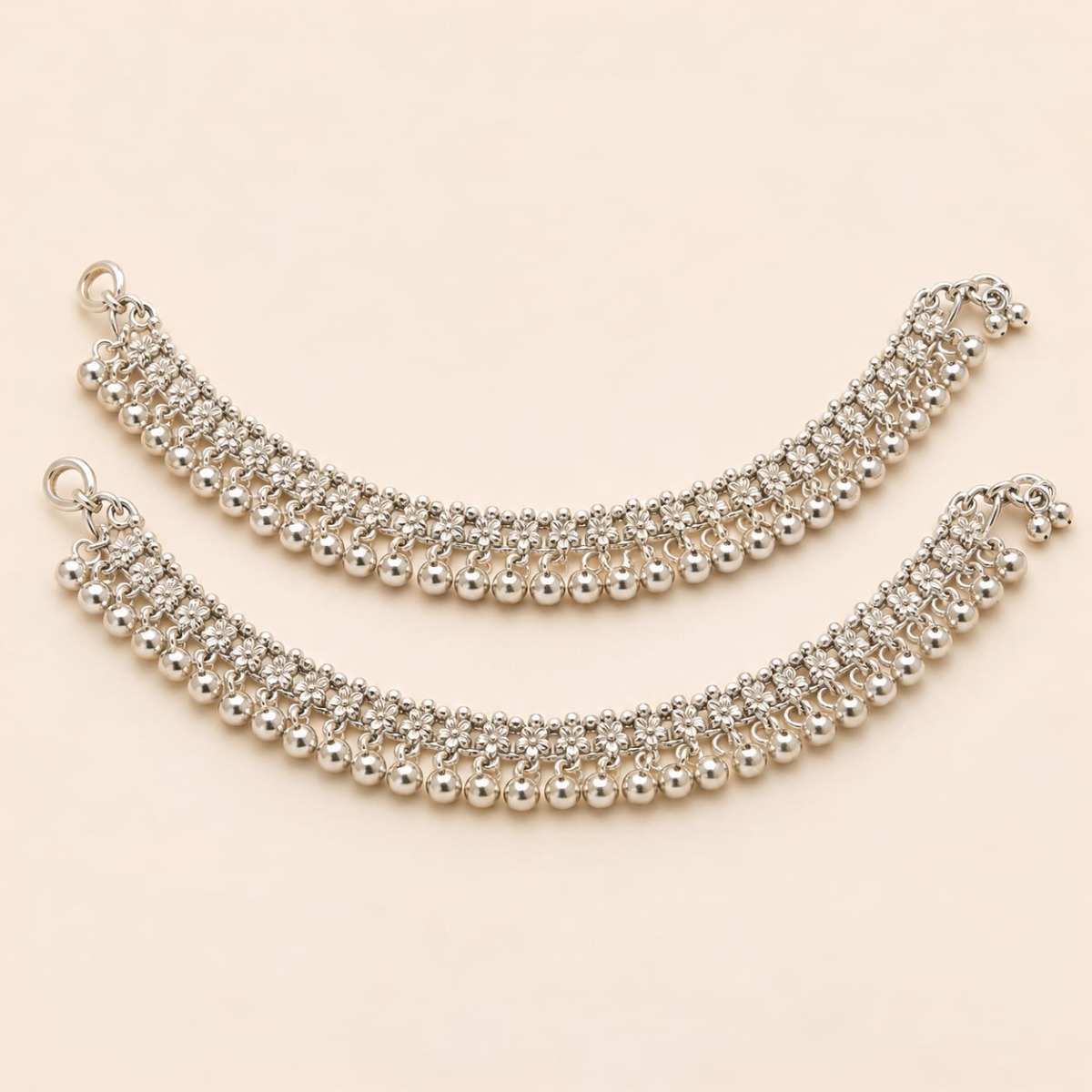 Silver Finish Bell Anklets