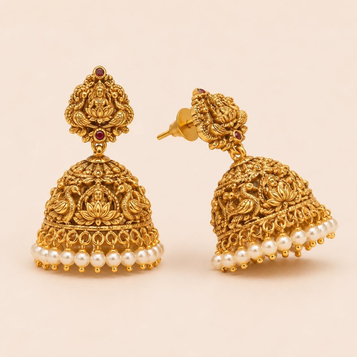 Temple Jhumkas with Pearl Drops